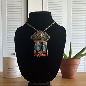 Egyptian Revival Enamel Natural Stone Scarab Chain Pendant